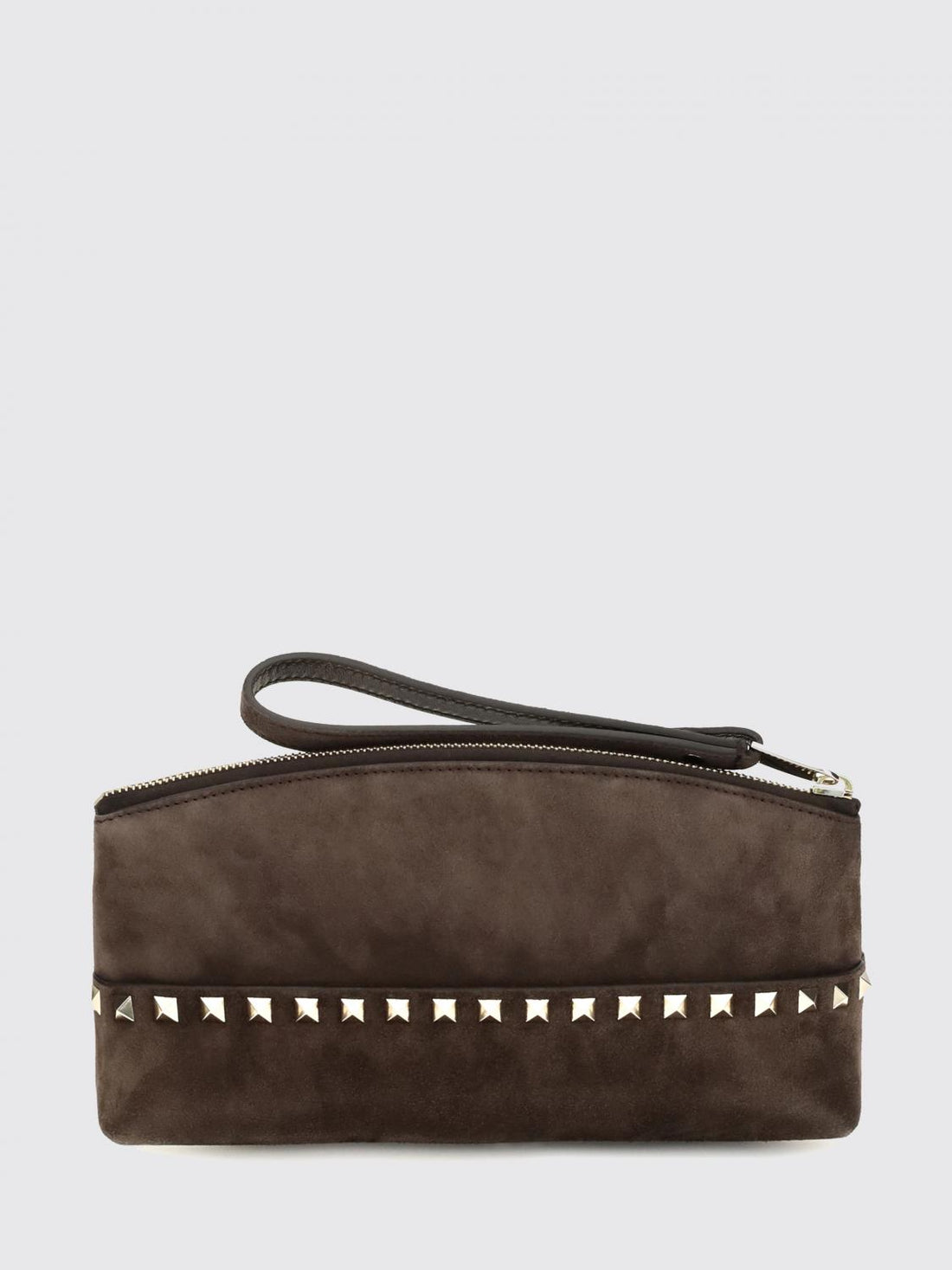 VALENTINO GARAVANI OS rockstud suede clutch with studs and wrist strap