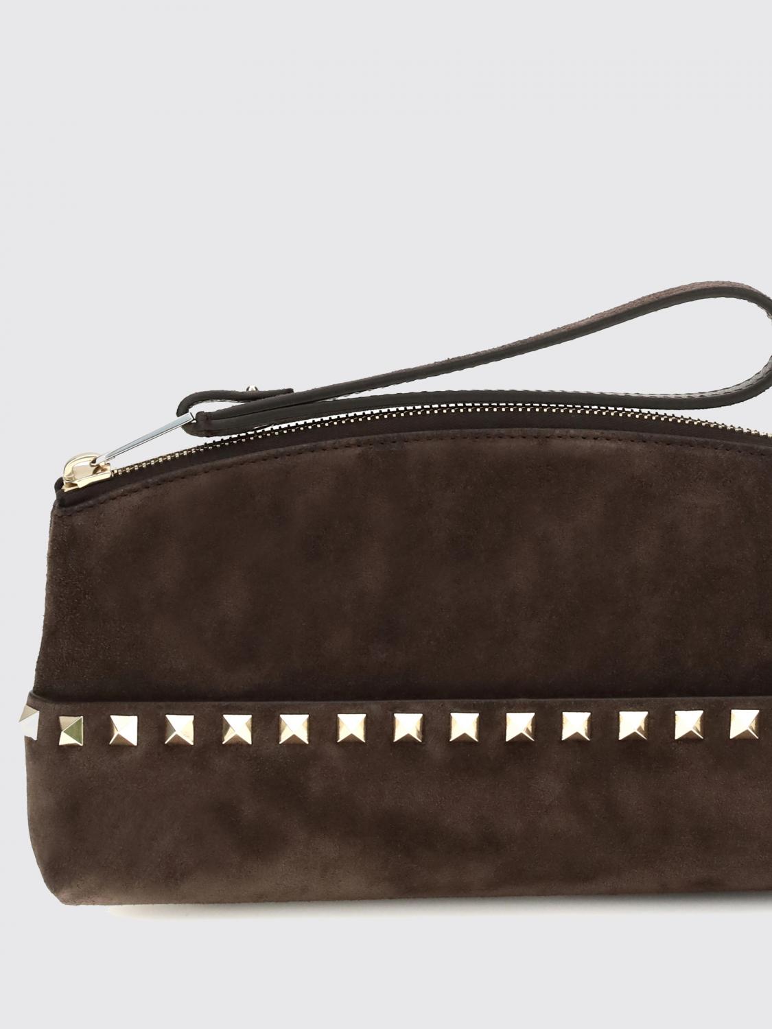 rockstud suede clutch with studs and wrist strap