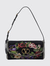 floral embroidered satin shoulder bag with vlogo signature
