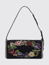 floral embroidered satin shoulder bag with vlogo signature