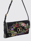floral embroidered satin shoulder bag with vlogo signature