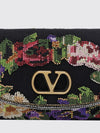 floral embroidered satin shoulder bag with vlogo signature