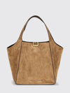 small suede handbag with double handle and removable strap