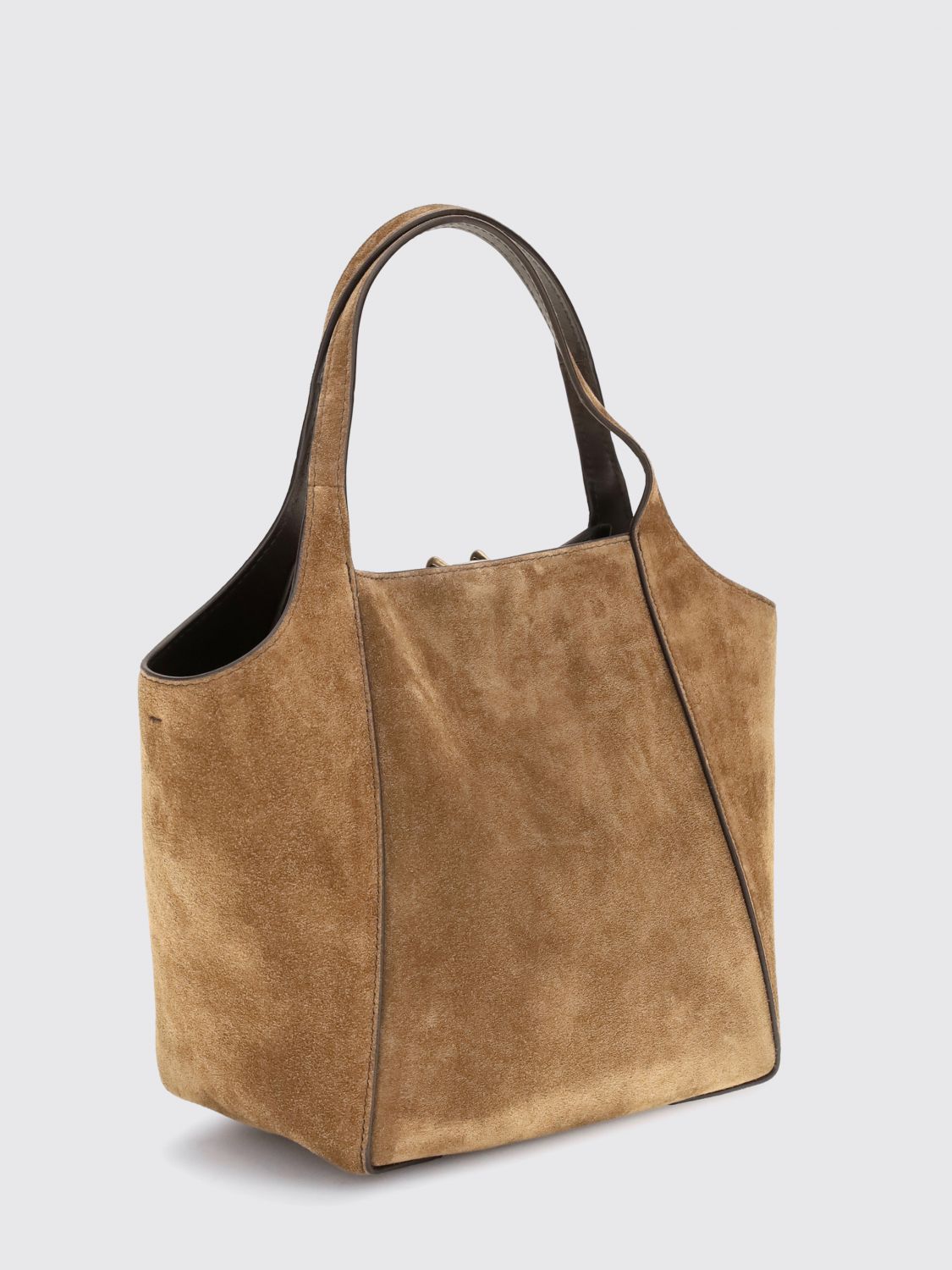 small suede handbag with double handle and removable strap