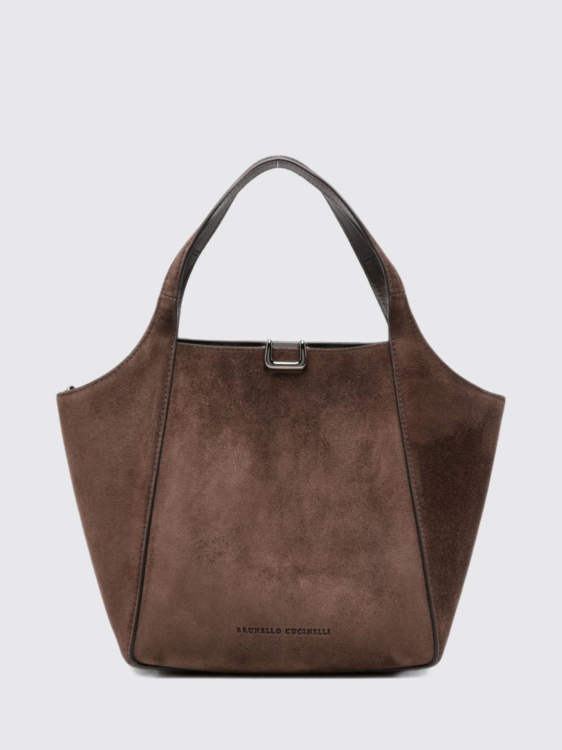 small suede handbag with double handle and removable strap