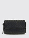intrecciato lambskin leather shoulder bag with flap closure
