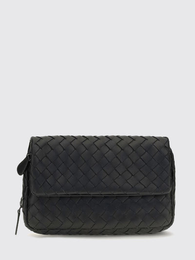 intrecciato lambskin leather shoulder bag with flap closure