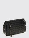 intrecciato lambskin leather shoulder bag with flap closure