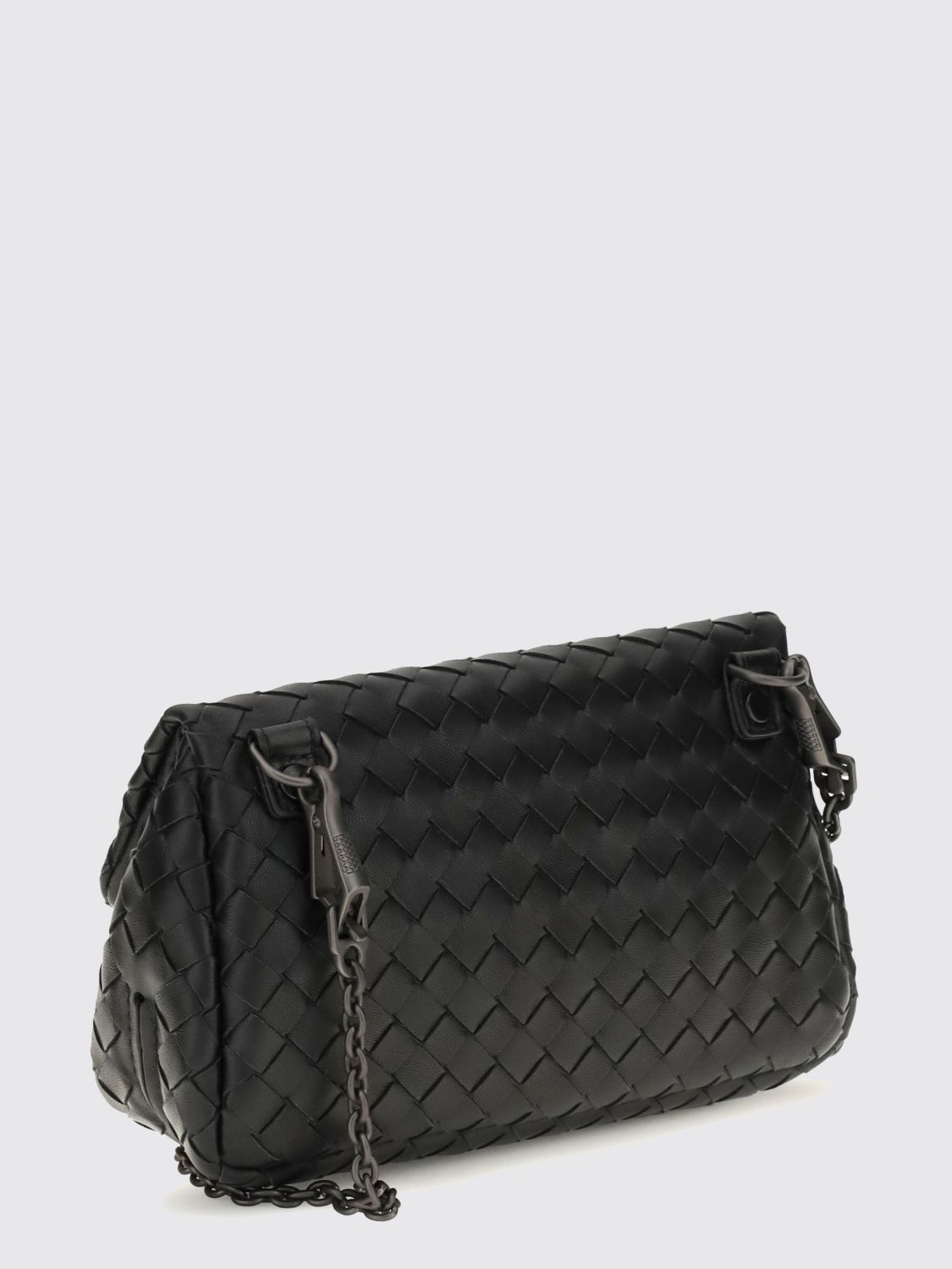 intrecciato lambskin leather shoulder bag with flap closure