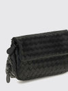intrecciato lambskin leather shoulder bag with flap closure