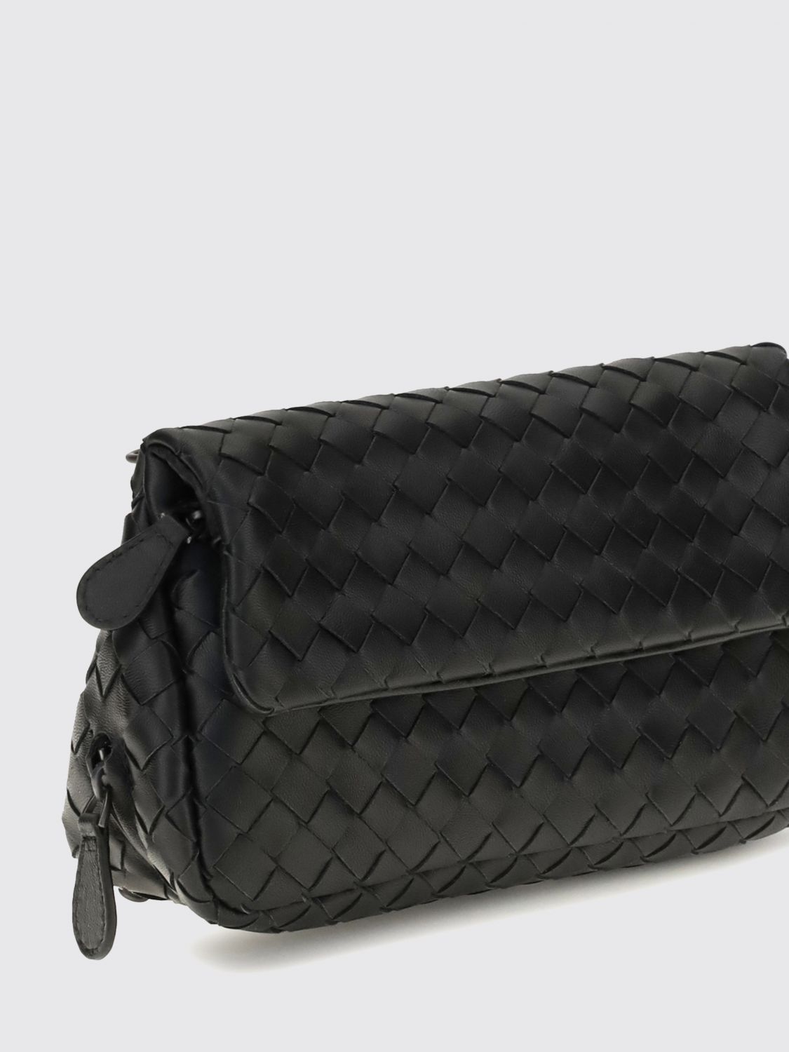 intrecciato lambskin leather shoulder bag with flap closure
