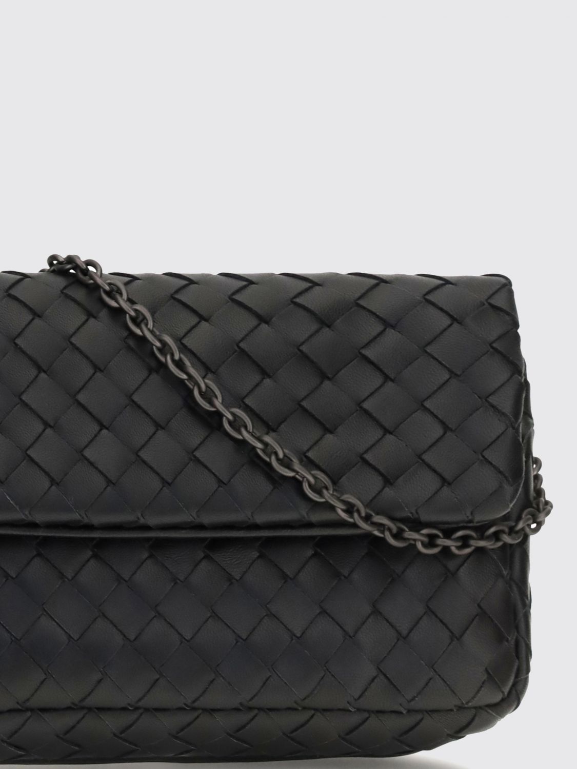 intrecciato lambskin leather shoulder bag with flap closure