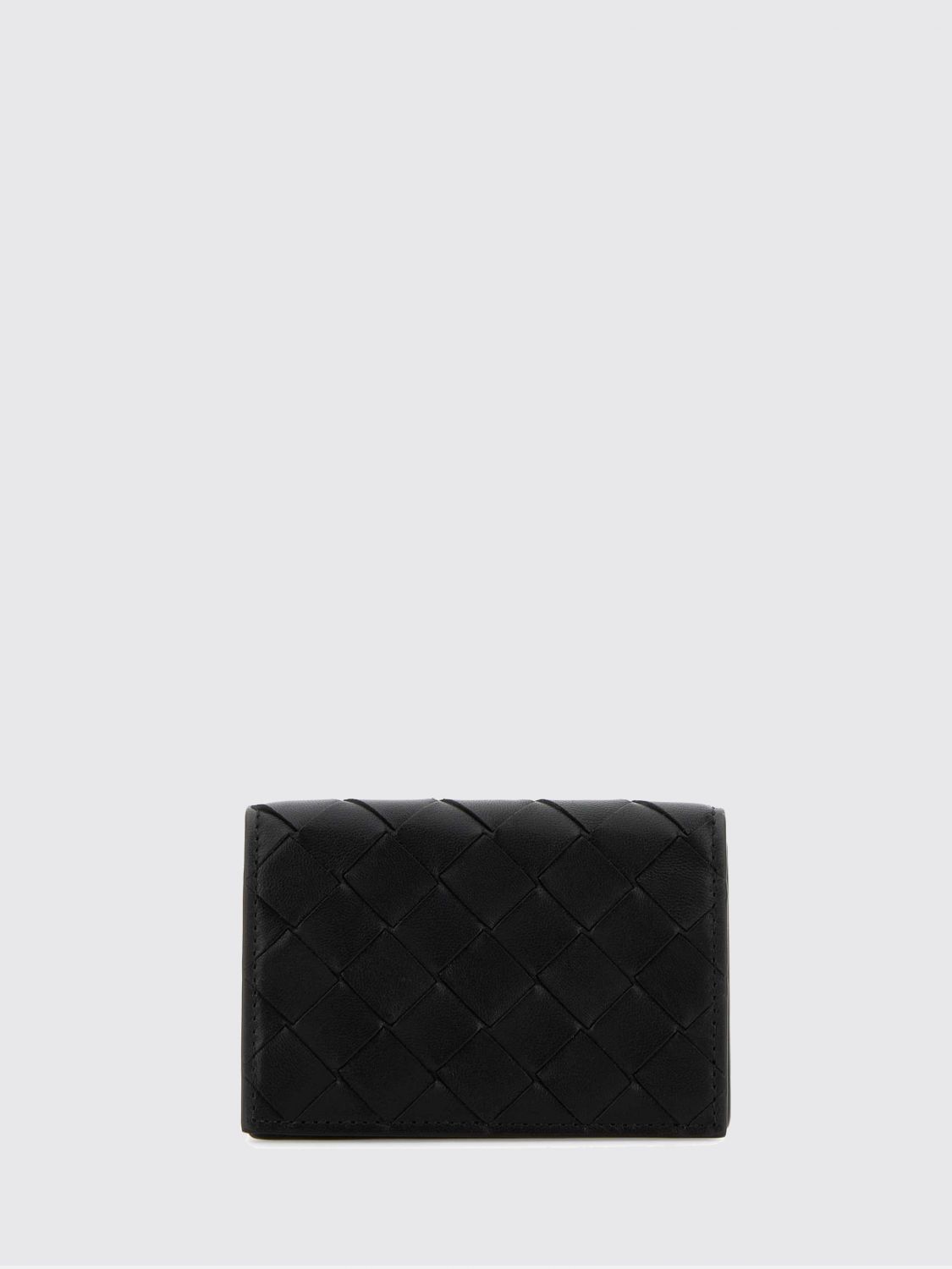 bifold woven lambskin card holder with snap button