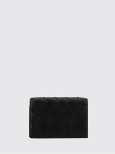 bifold woven lambskin card holder with snap button