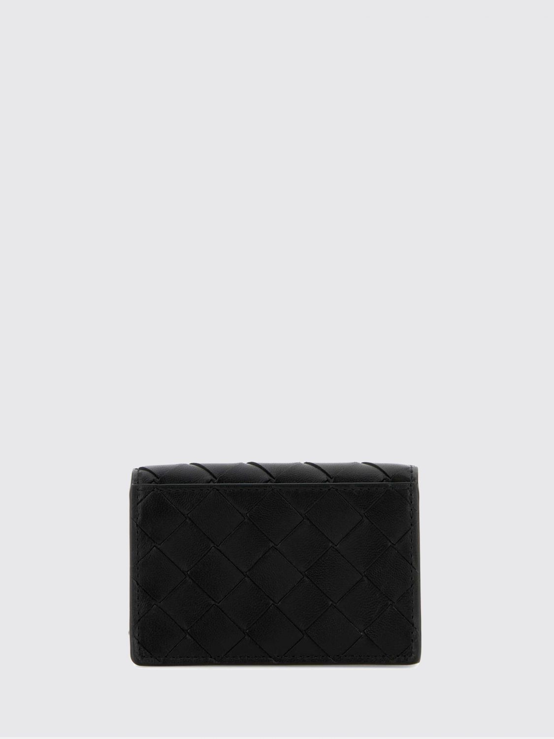 bifold woven lambskin card holder with snap button