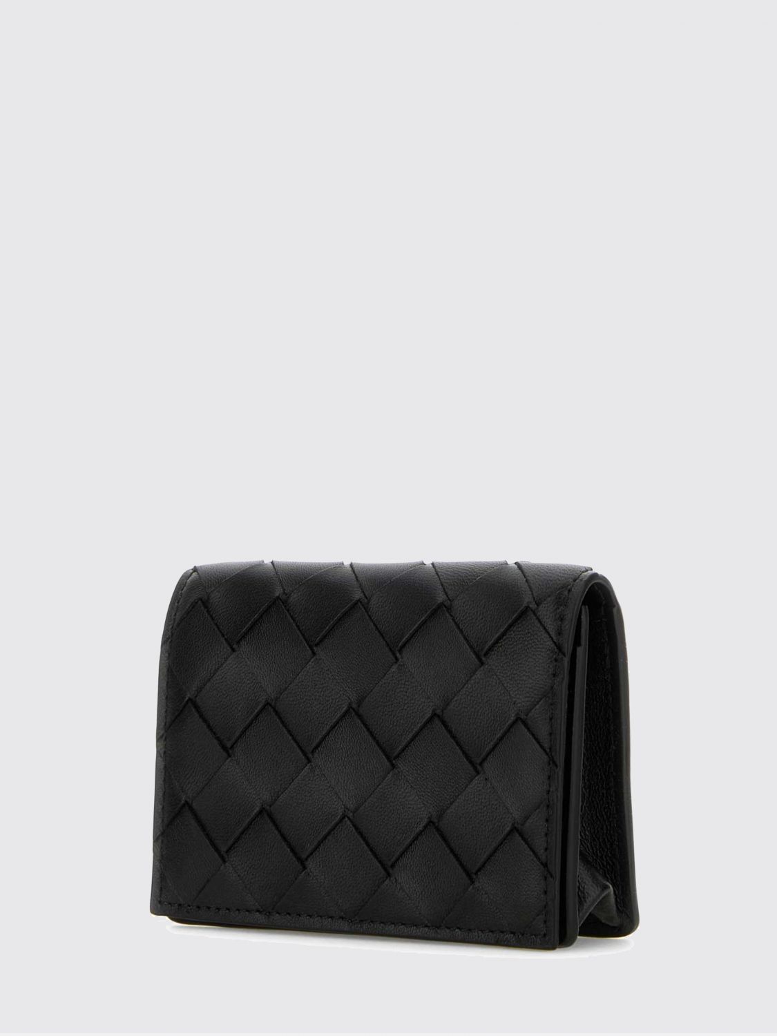 bifold woven lambskin card holder with snap button