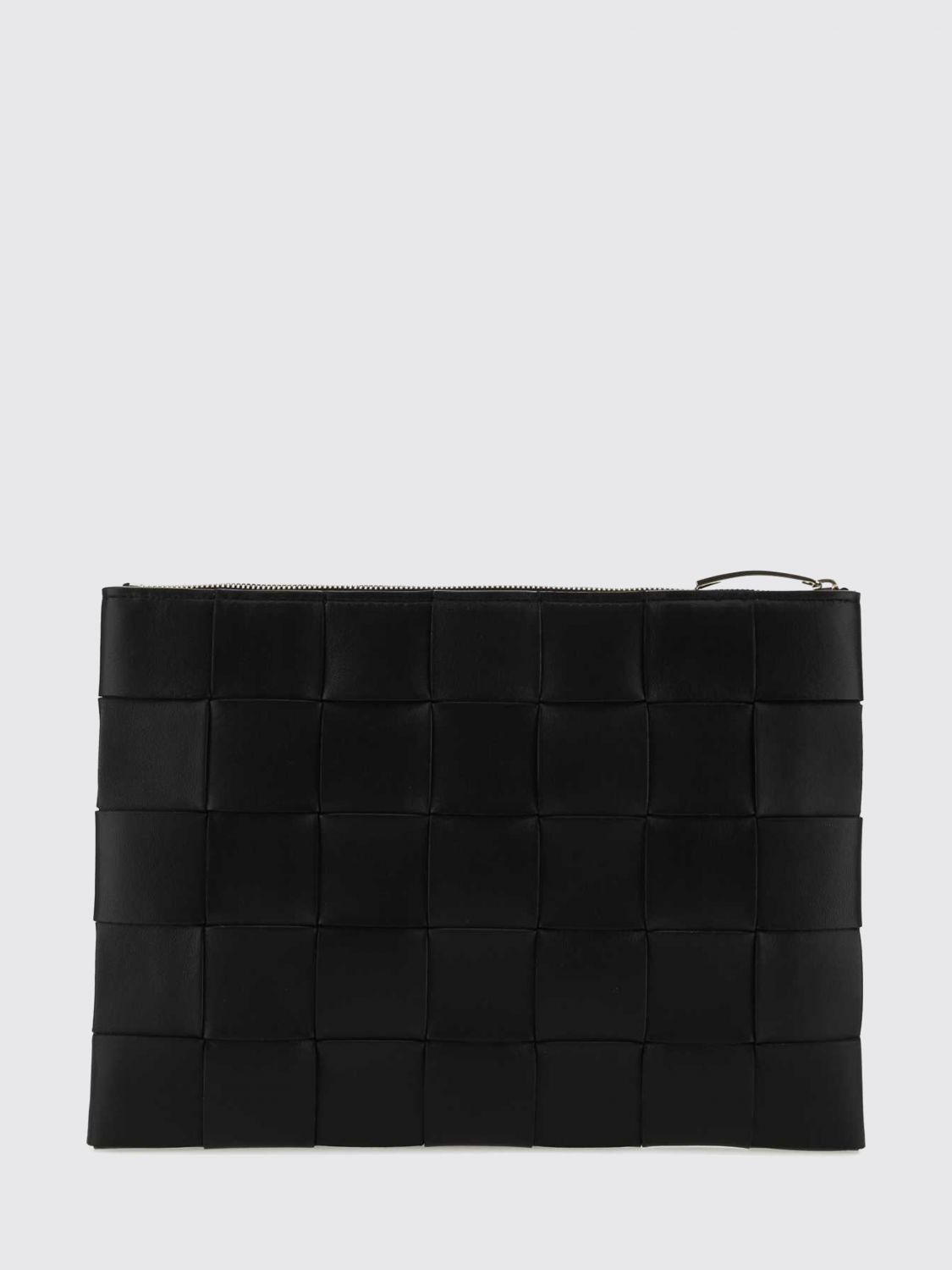 rectangular clutch in intrecciato lambskin with zip closure