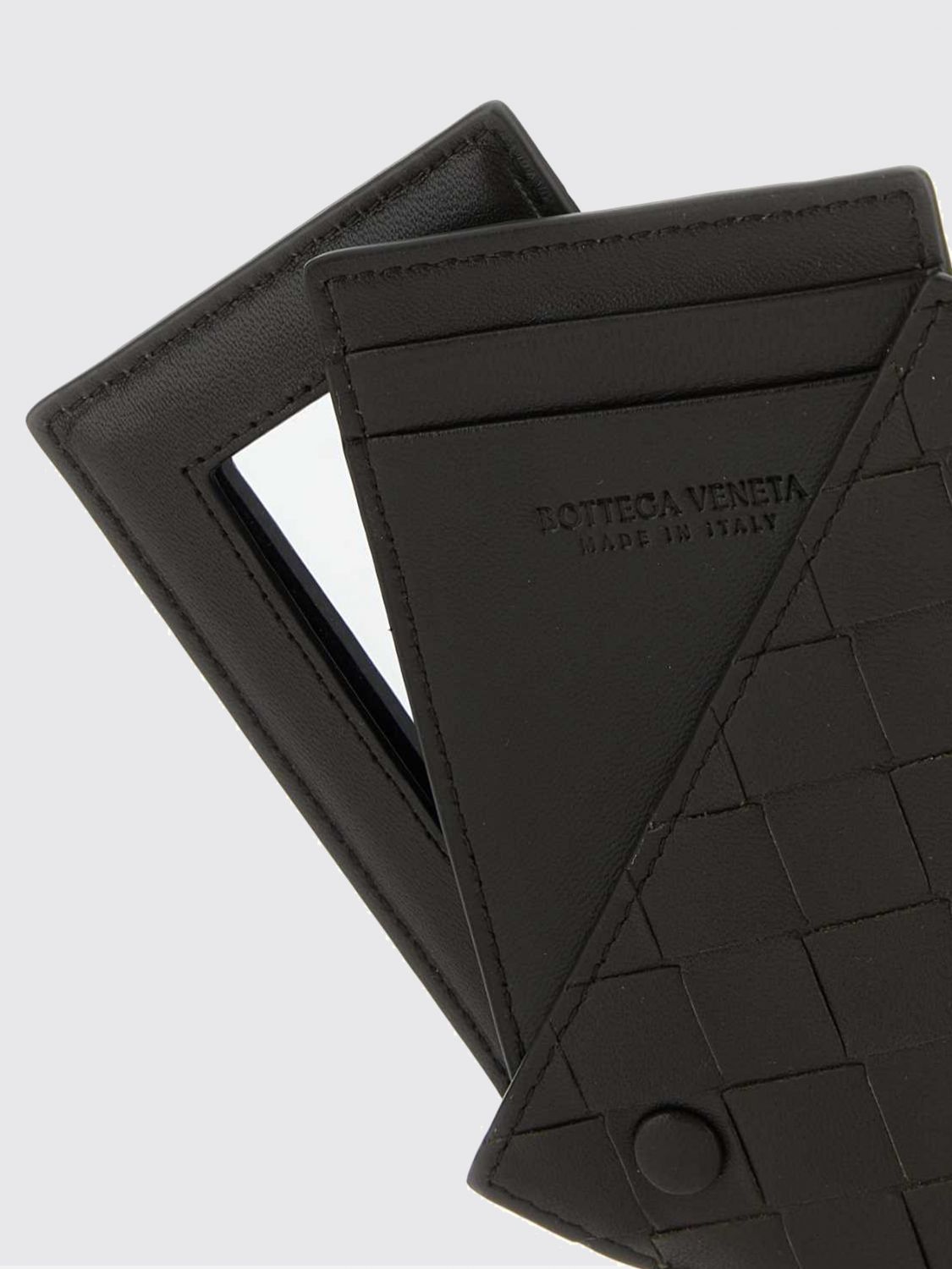 woven nappa leather card holder with removable mirror