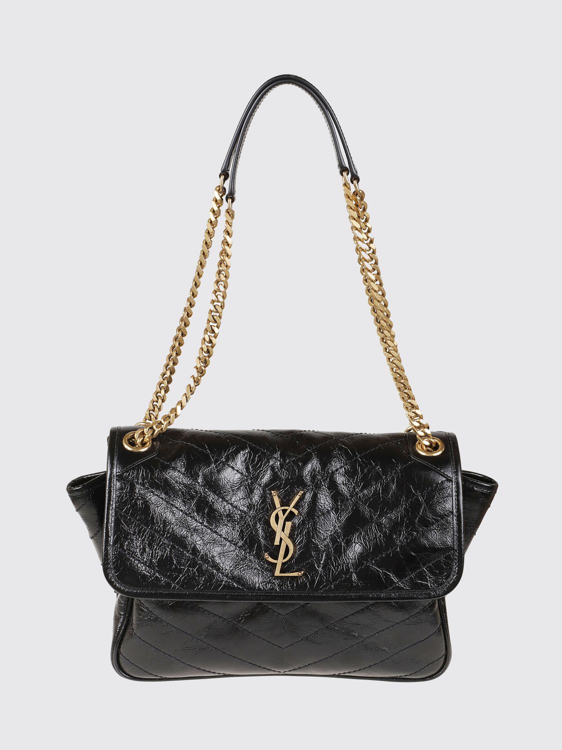 quilted crinkled leather shoulder bag with ysl monogram