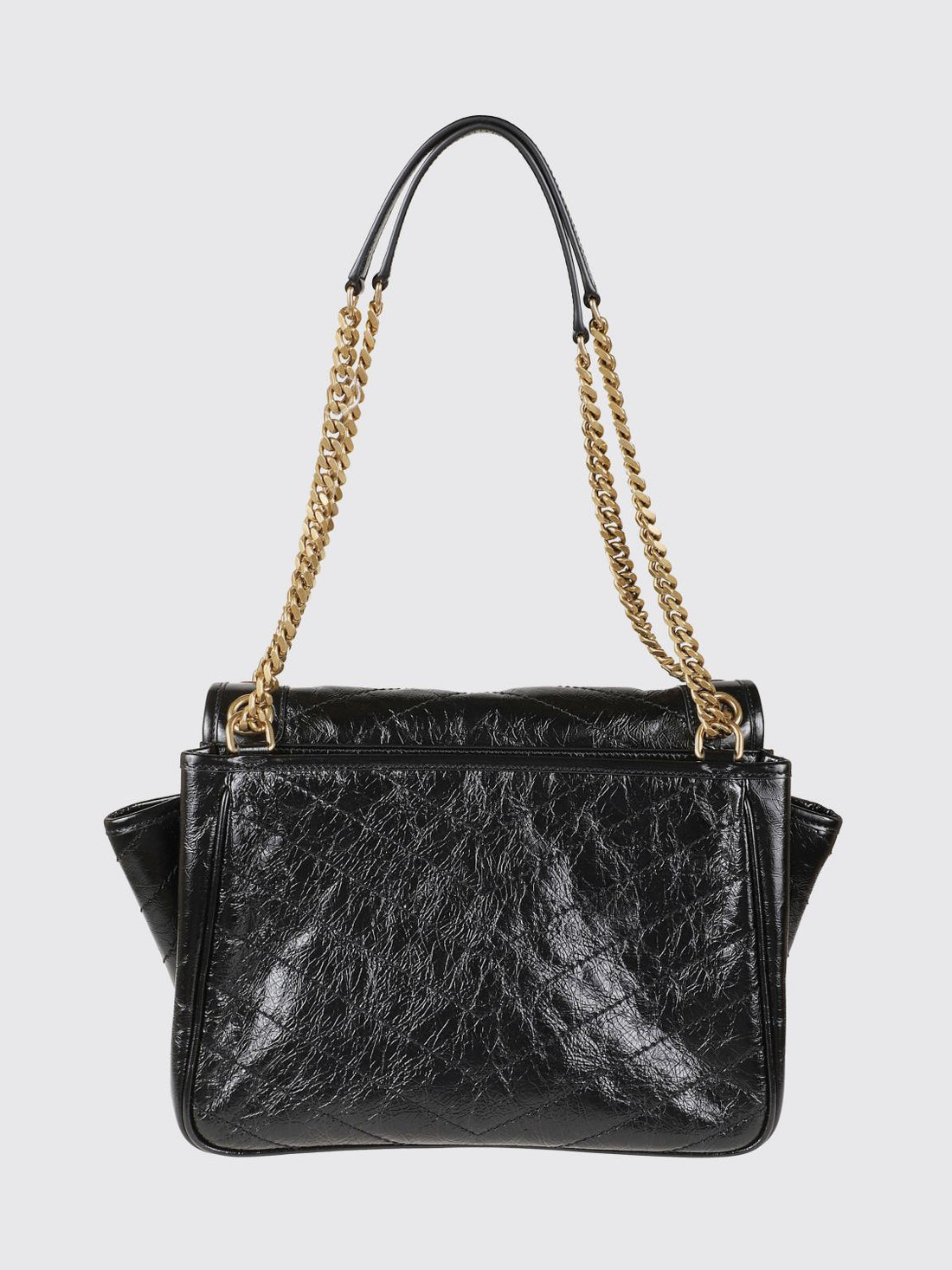 SAINT LAURENT OS quilted crinkled leather shoulder bag with ysl monogram
