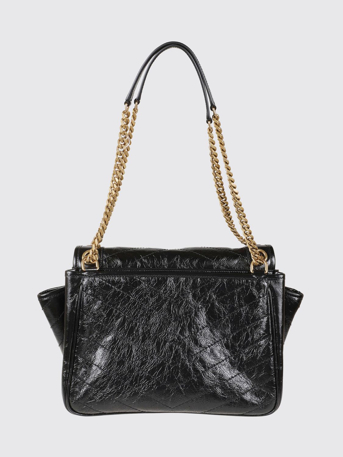 quilted crinkled leather shoulder bag with ysl monogram
