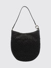medium hobo bag in woven calfskin with logo shoulder strap