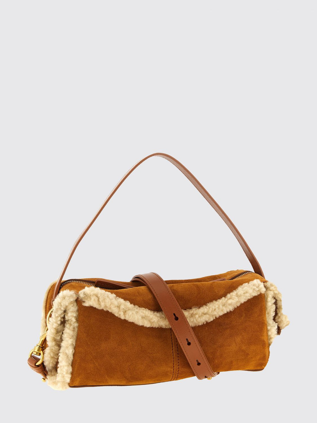 BALMAIN OS shearling and suede leather shoulder bag with padlock