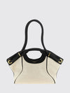linen and cotton tote bag with four handles and inner pouch