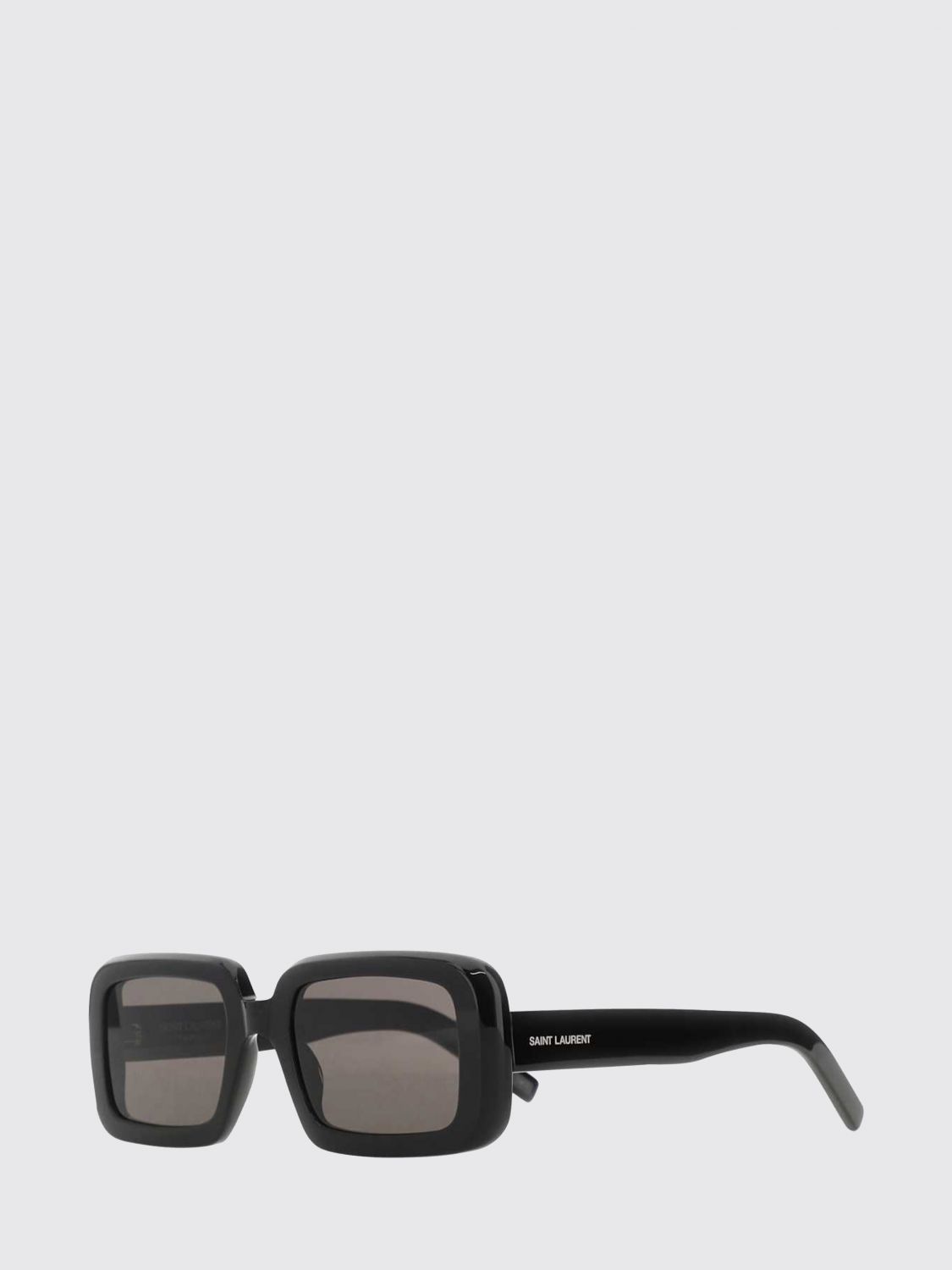 rectangular black acetate sunglasses with printed logo on the temples