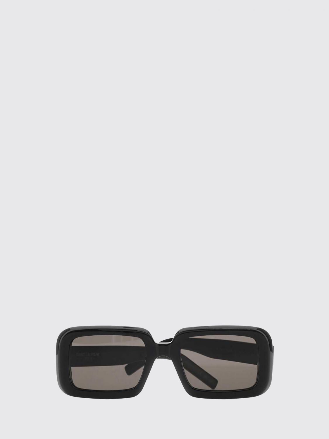 rectangular black acetate sunglasses with printed logo on the temples