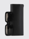 rectangular black acetate sunglasses with printed logo on the temples