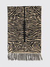 zebra print pure wool scarf with jacquard logo and fringed hem