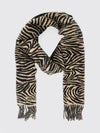 zebra print pure wool scarf with jacquard logo and fringed hem