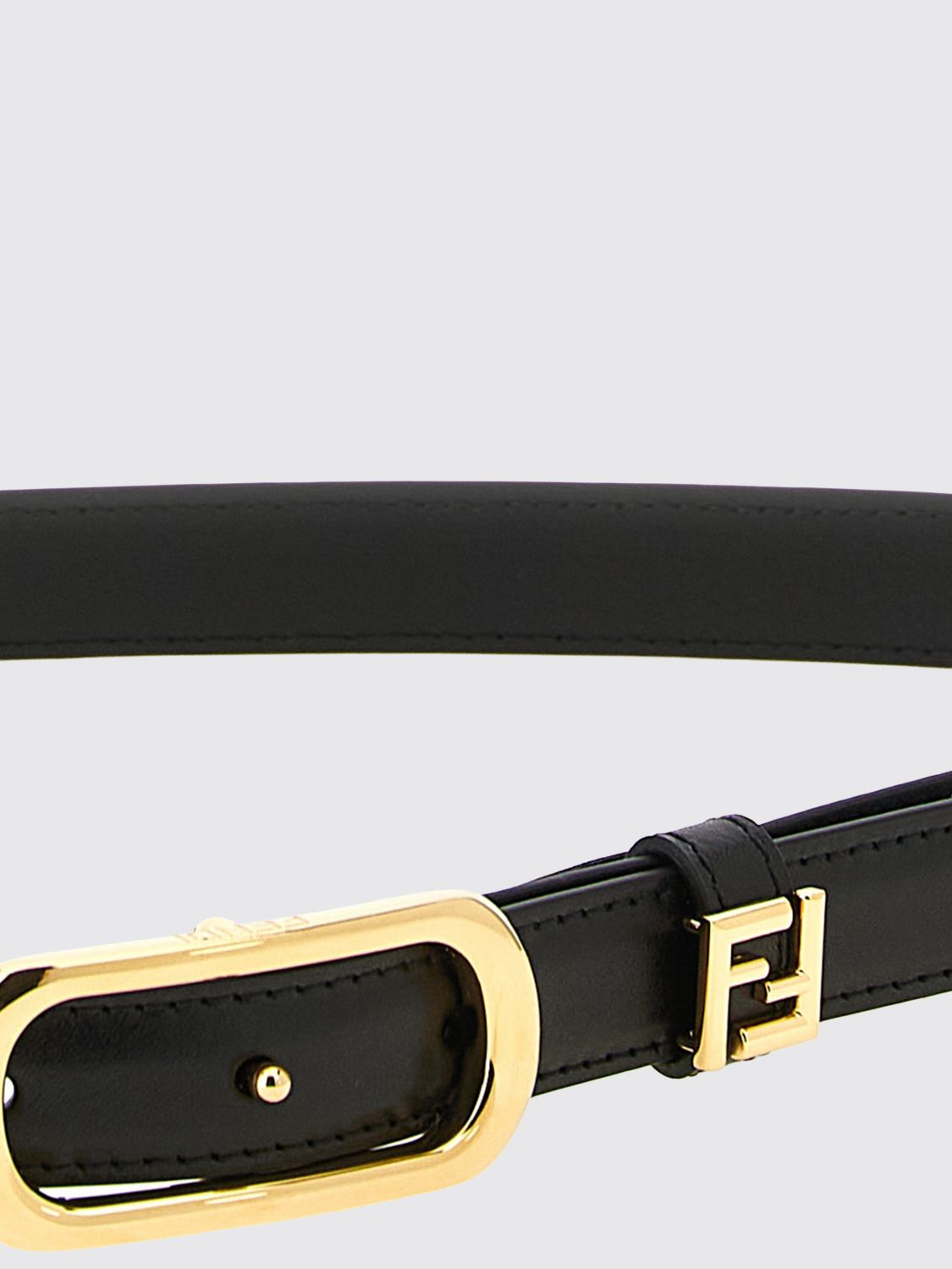 slim calfskin leather belt with metal ff monogram buckle