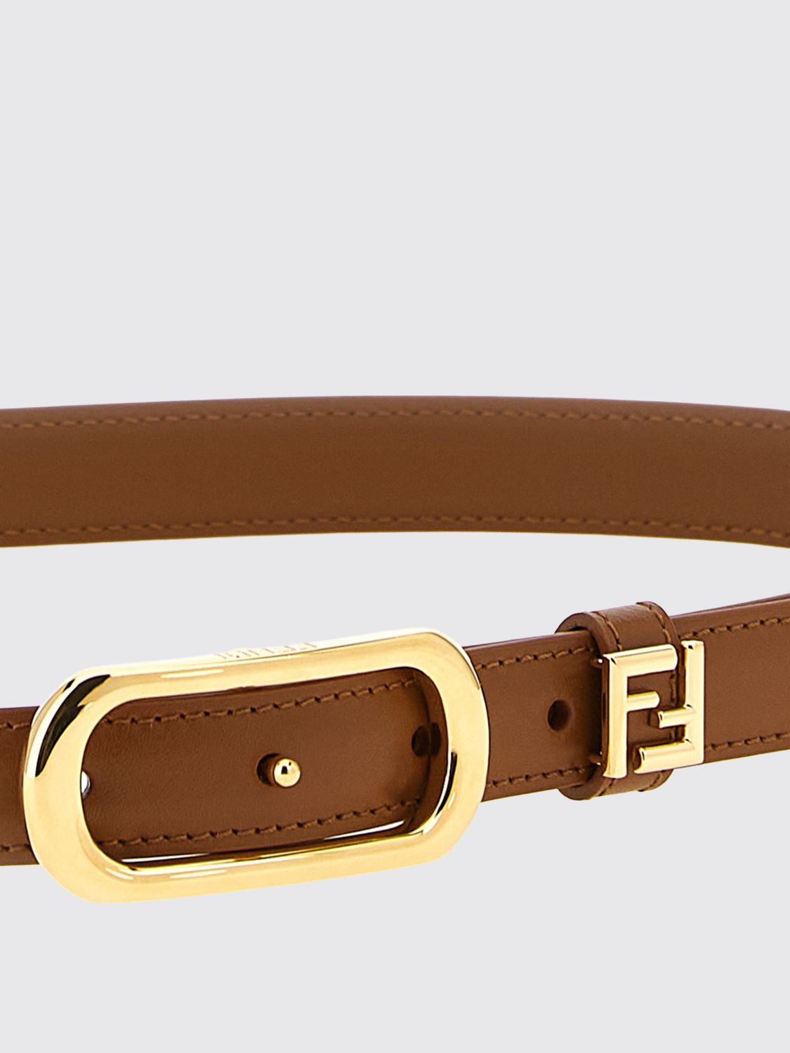 slim calfskin leather belt with metal ff monogram buckle