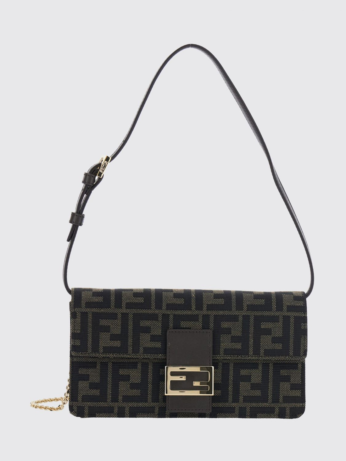 FENDI OS tube ff zucca fabric shoulder bag with leather handle and chain strap