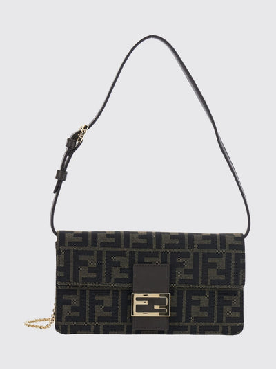 tube ff zucca fabric shoulder bag with leather handle and chain strap