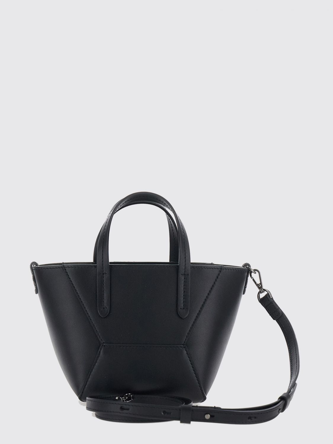 leather mini handbag with double handle and removable strap