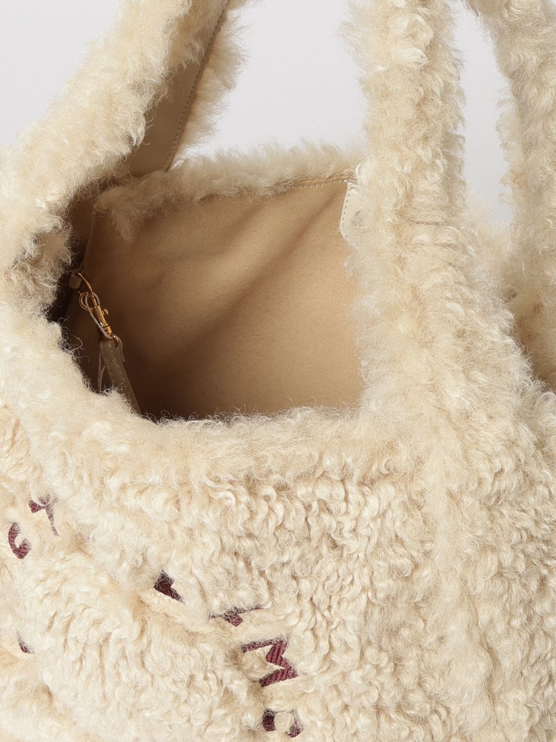 shearling shoulder bag with removable pouch