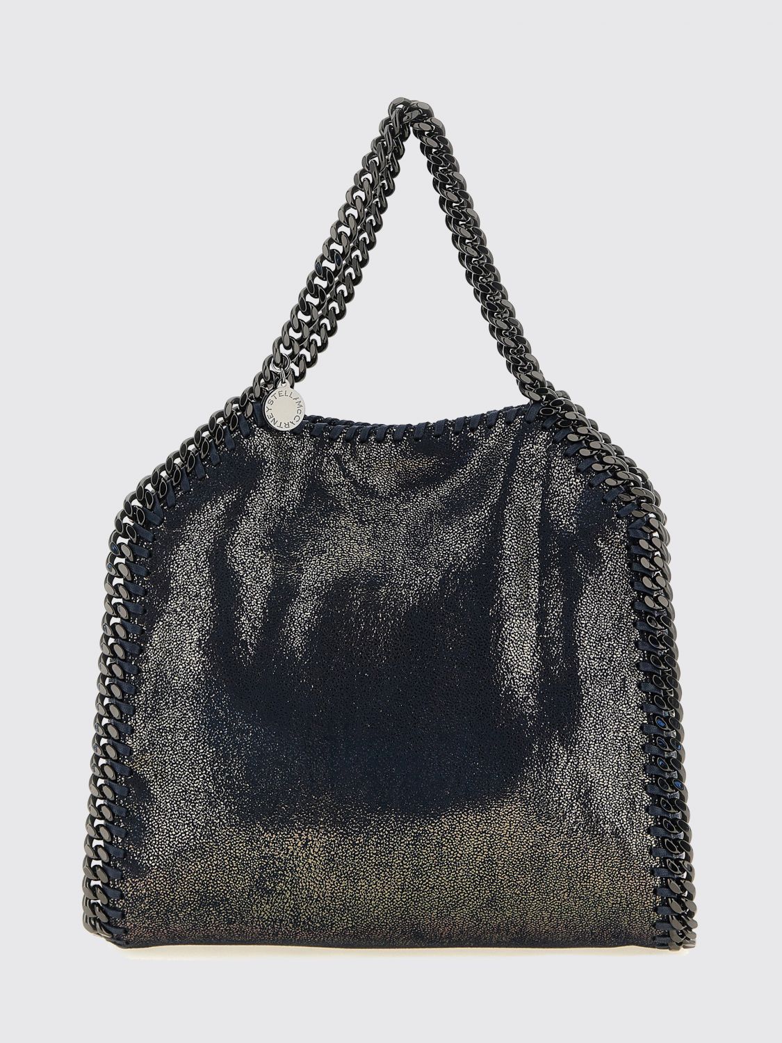 small falabella faux suede handbag with chain trim