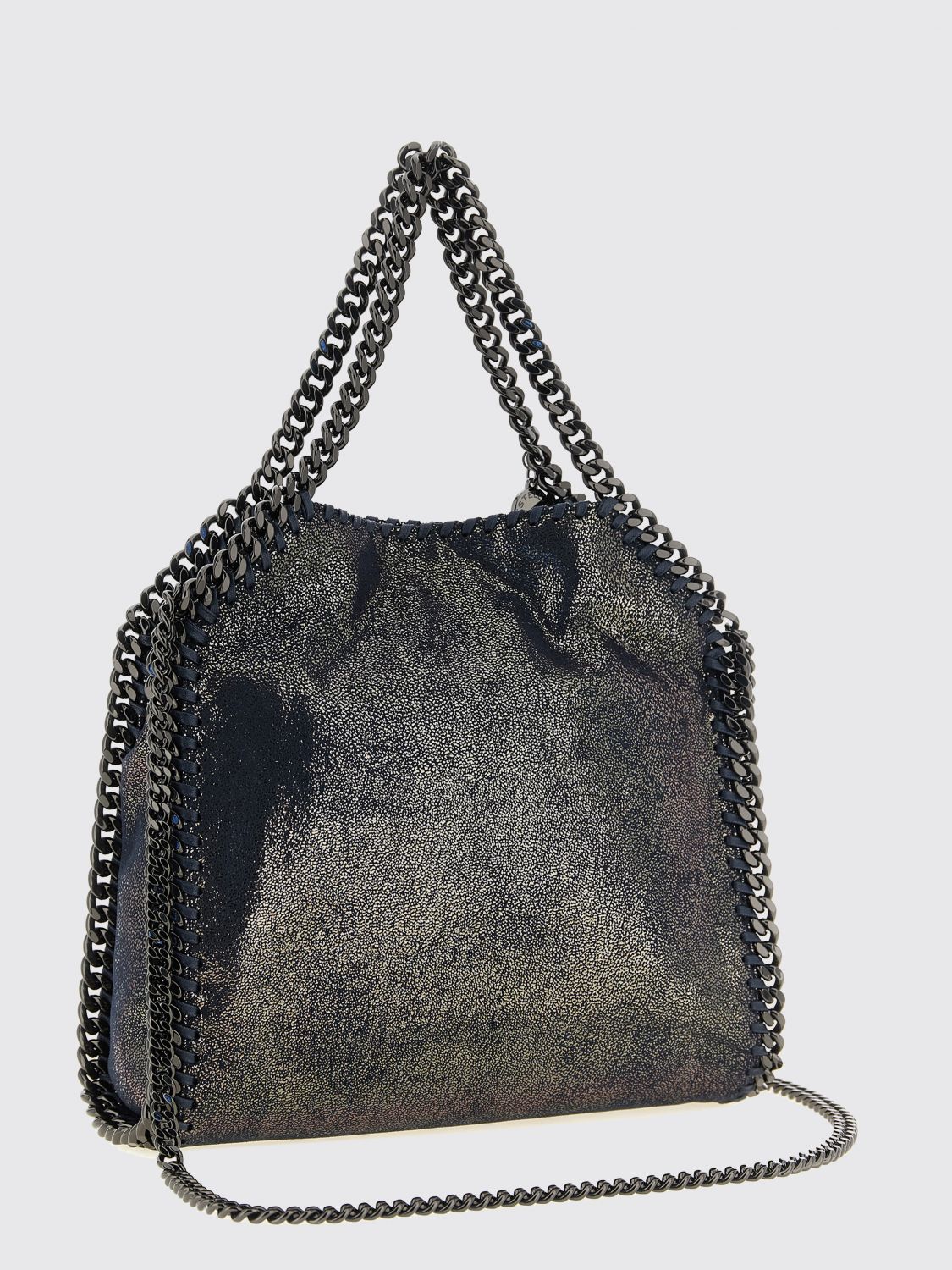 small falabella faux suede handbag with chain trim