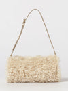 cylindrical shearling shoulder bag with adjustable handle