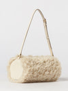 cylindrical shearling shoulder bag with adjustable handle