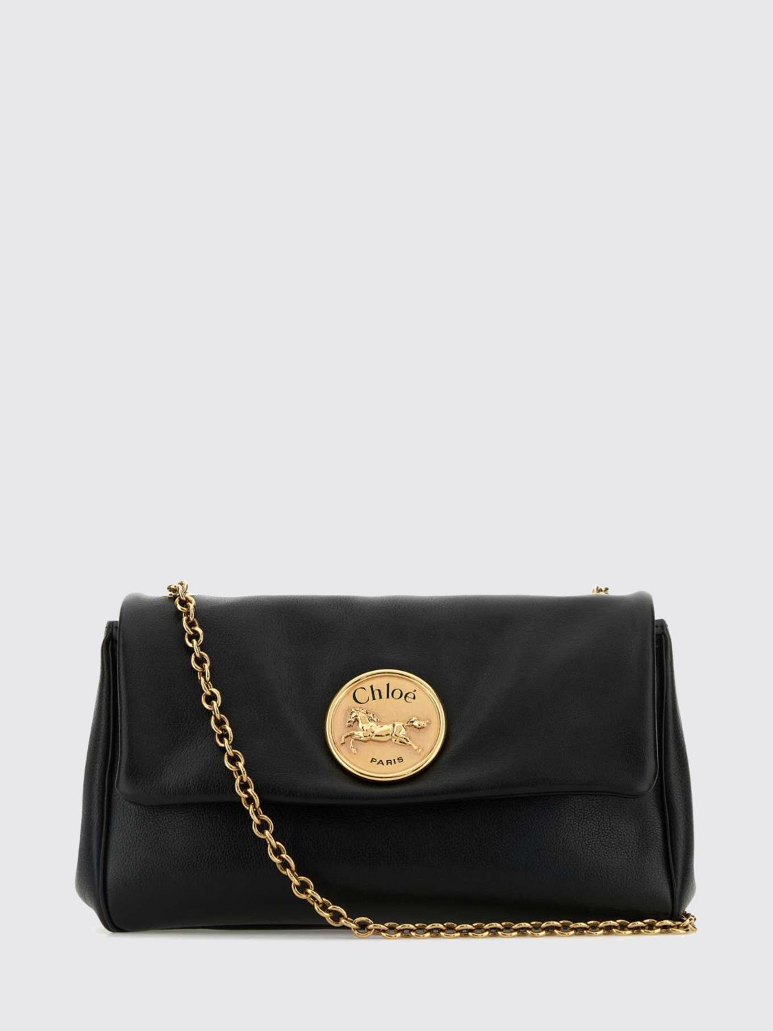 heritage grained leather shoulder bag chloé with metallic mesh handle