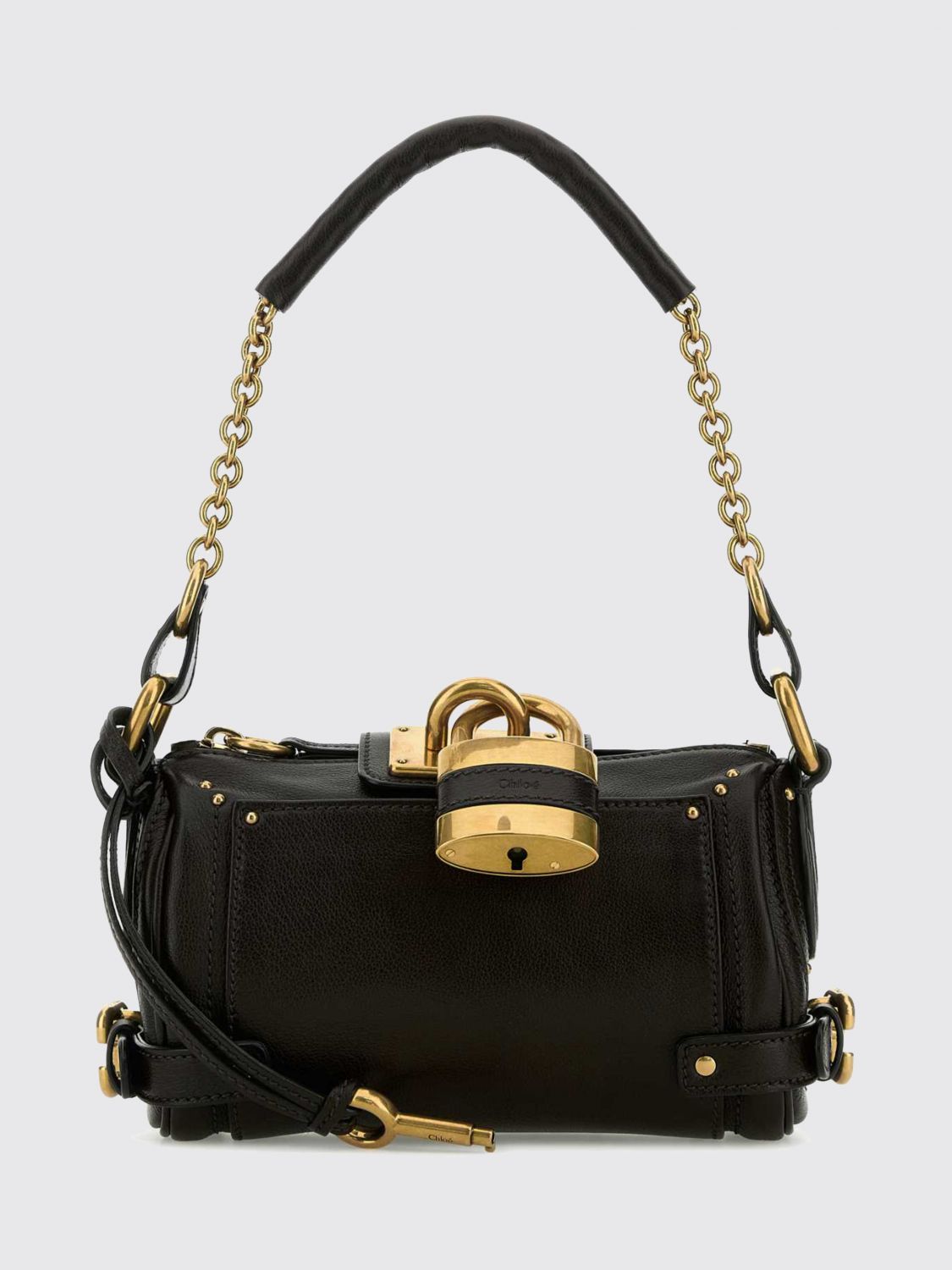 paddington grained leather mini shoulder bag chloé with padlock