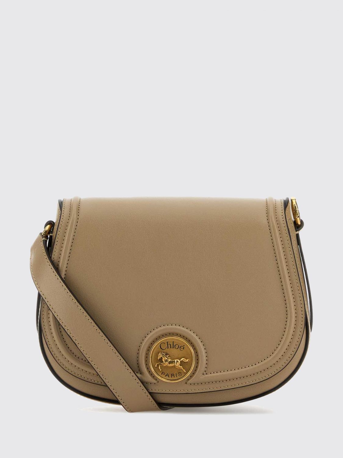 horse medal leather mini crossbody bag chloé with metal logo