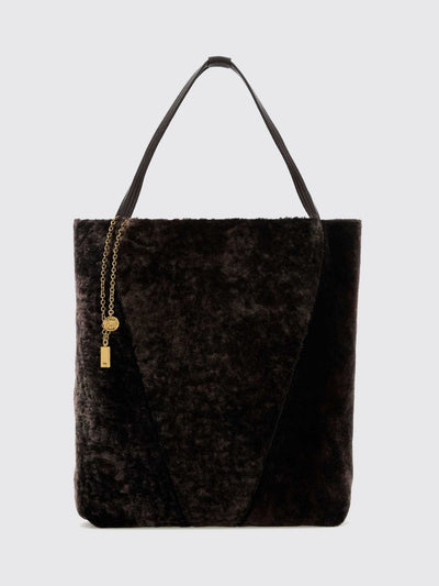spin shearling tote bag chloé with double handle and metal logo