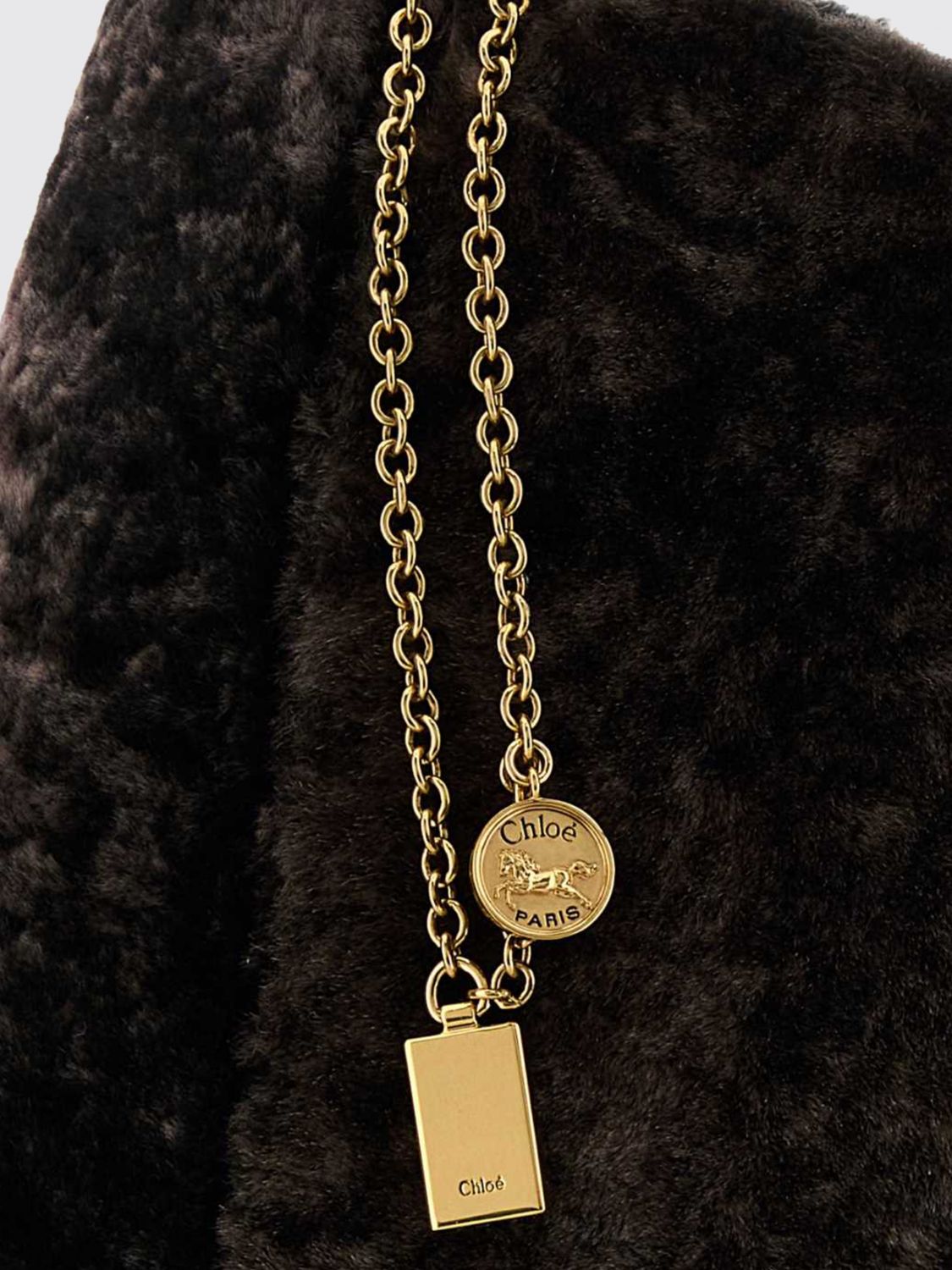 spin shearling tote bag chloé with double handle and metal logo