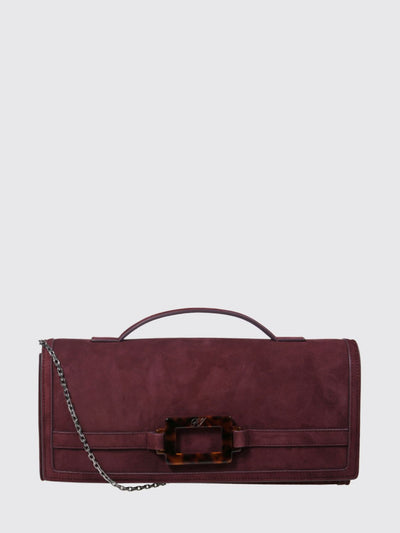 belle vivier suede clutch with iconic buckle and chain strap