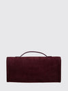 belle vivier suede clutch with iconic buckle and chain strap